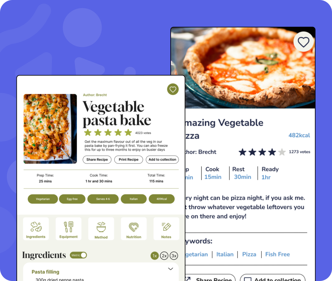 Recipe card preset examples for desktop and mobile layouts.