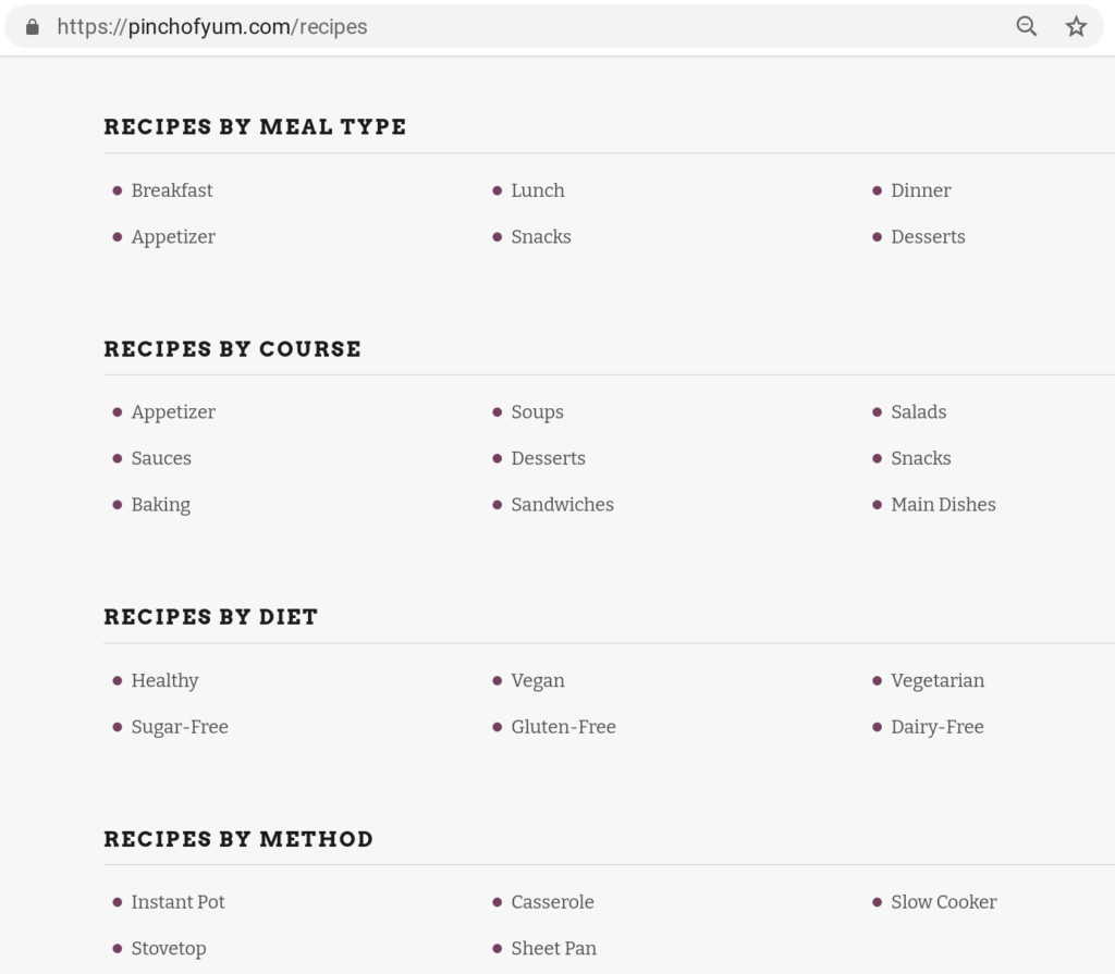 a recipes page example food blogs