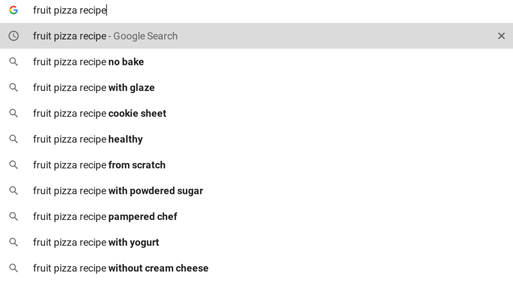 Google autosuggest food blog seo keywords