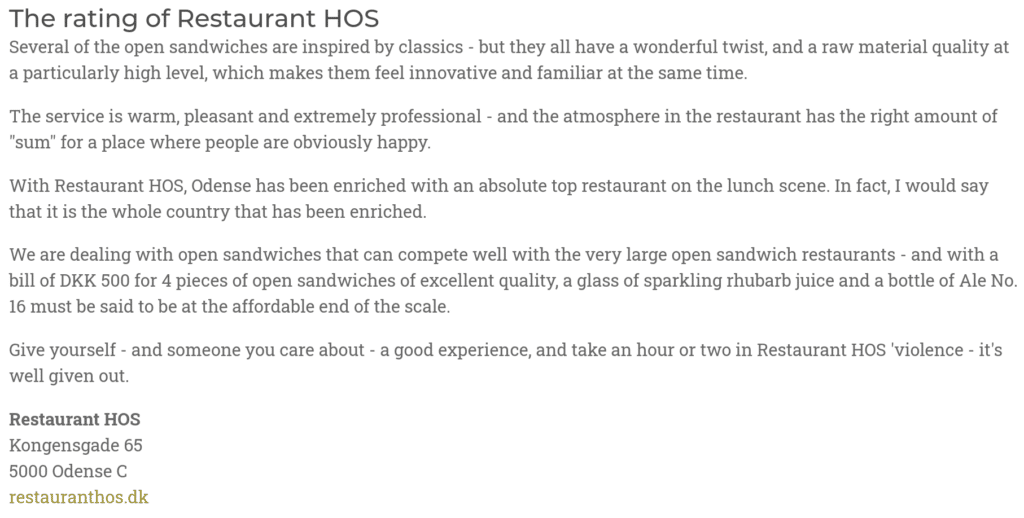 example of restaurant review