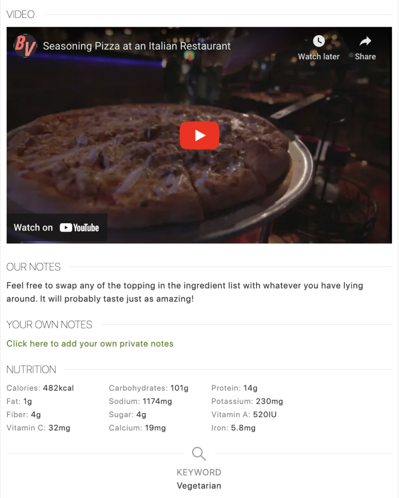 An example of a video included in a recipe card using WP Recipe Maker
