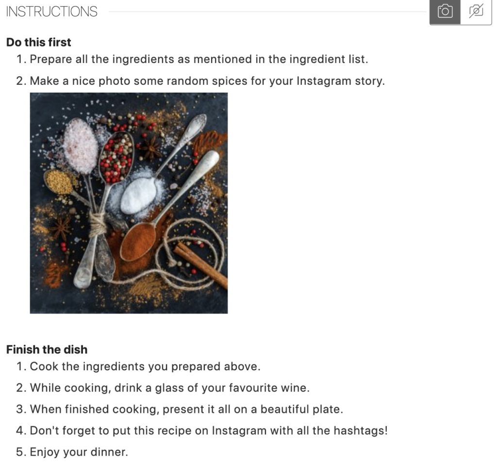 With WP Recipe Maker, you can add images to your recipe steps.