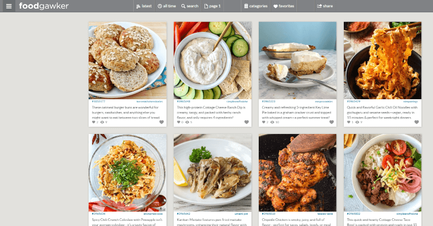 Foodgawker homepage - recipe-sharing website for food bloggers to find popular recipes