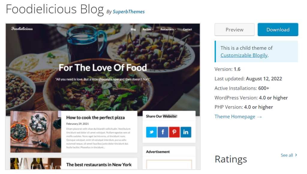 The Foodelicious Blog Theme has lots of advertising space 