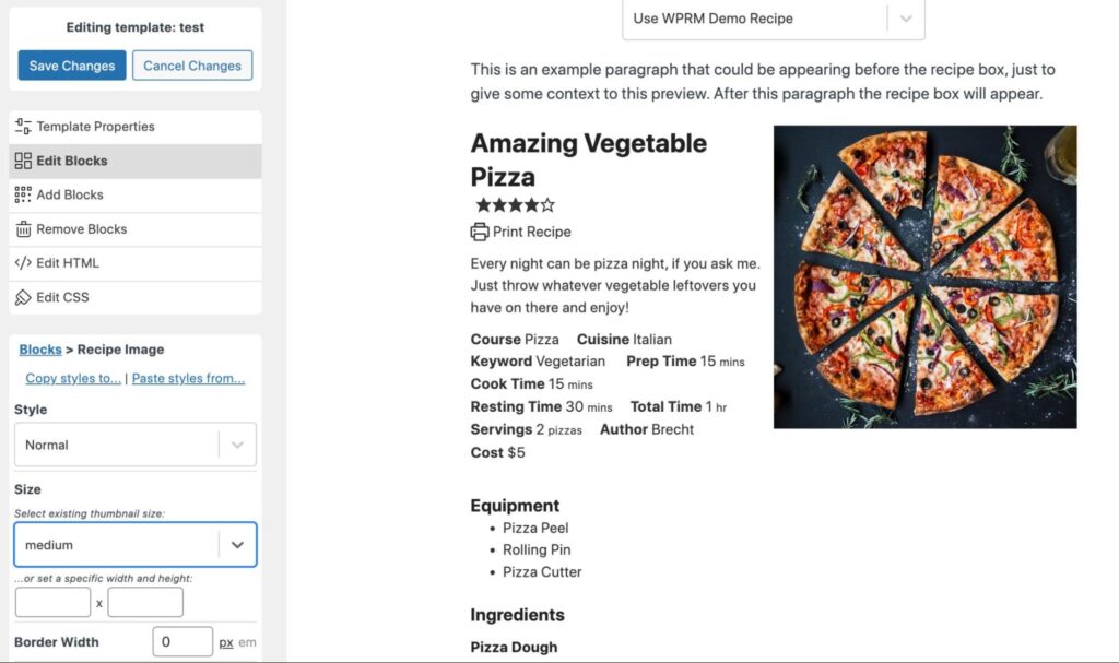 Adjust the recipe image size with WP Recipe Maker