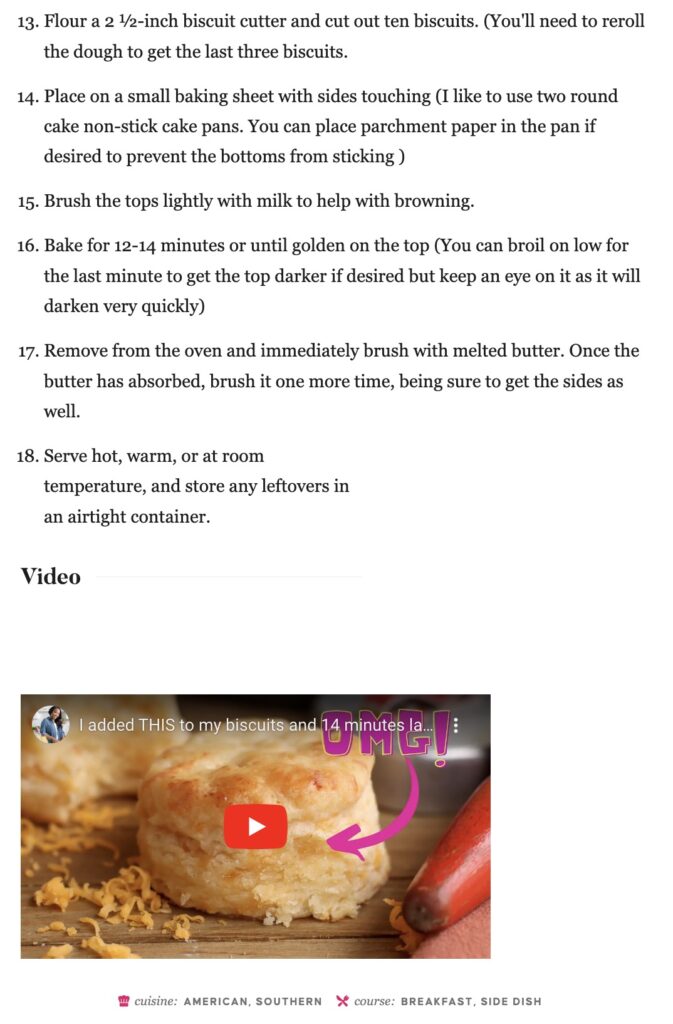 www.DivasCanCook.com uses WP Recipe Maker to embed YouTube videos in her recipe cards