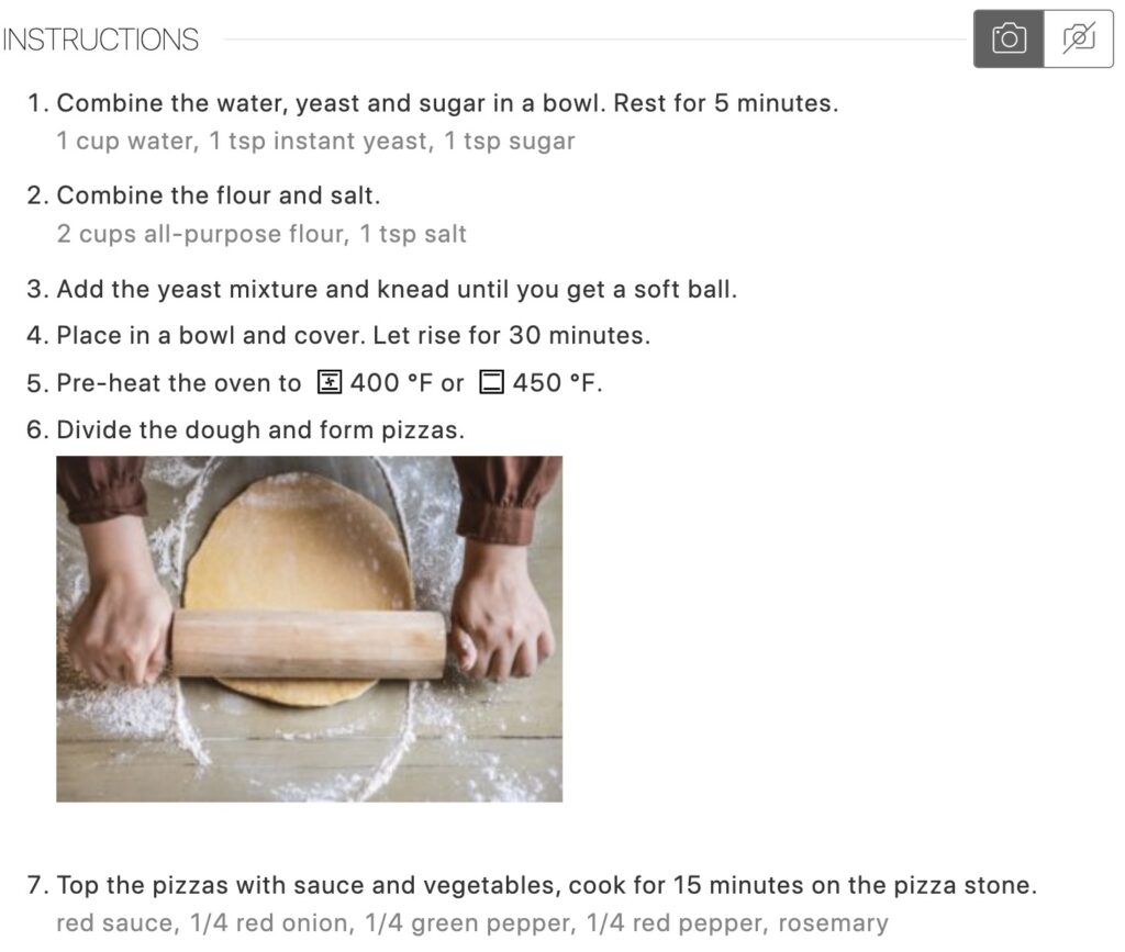 An instruction photo added to a recipe card with WP Recipe Maker