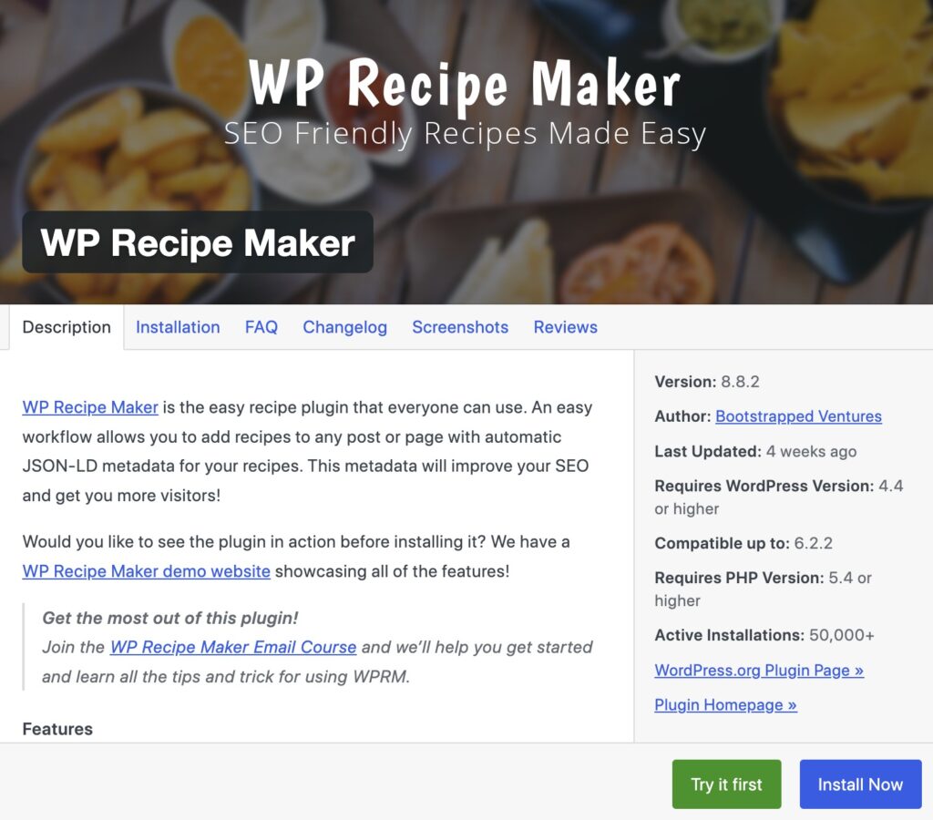 Search for WP Recipe Maker in the WordPress plugin directory