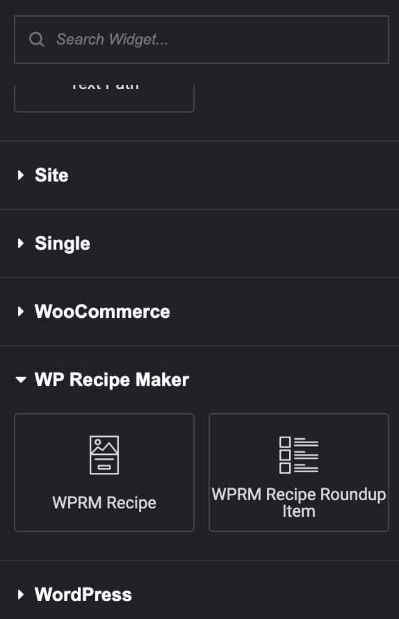 WPRM Recipe widget on Elementor