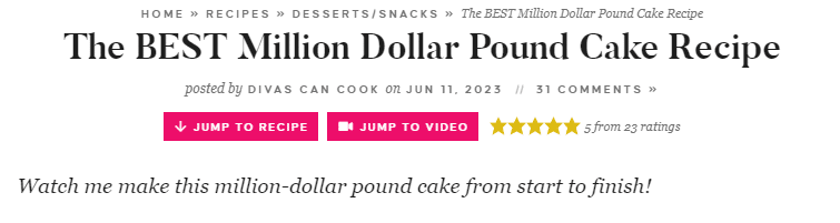 Catchy headline example from Divas Can Cook