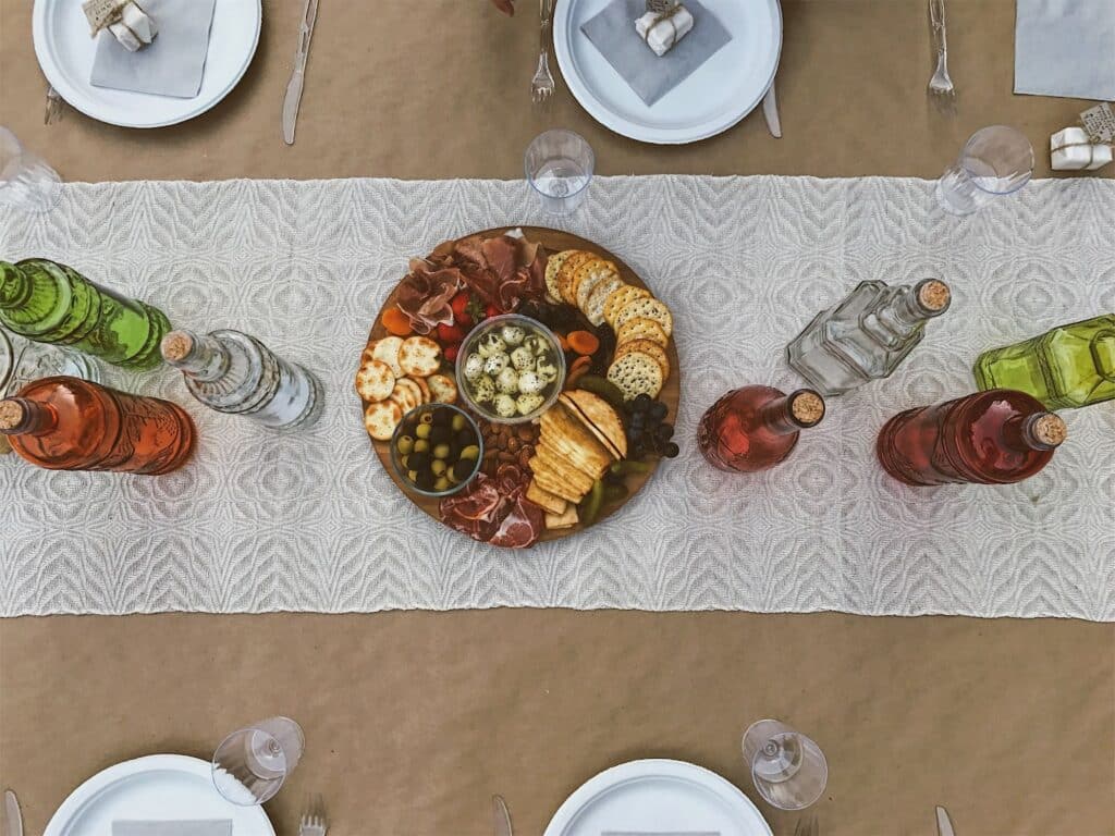 Overhead picture of a charcuterie board