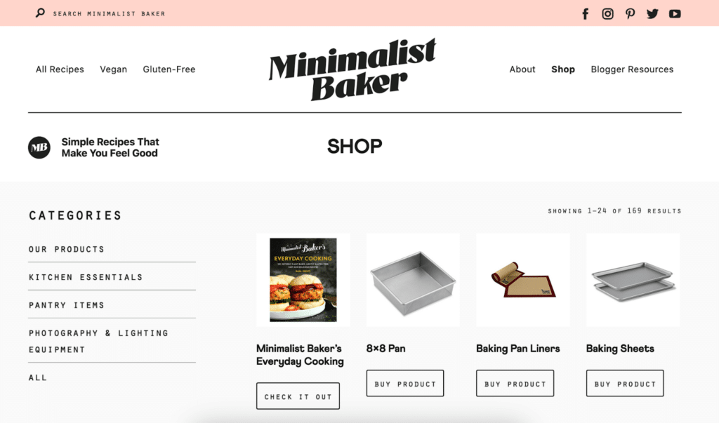 Minimalist Baker blog shop page