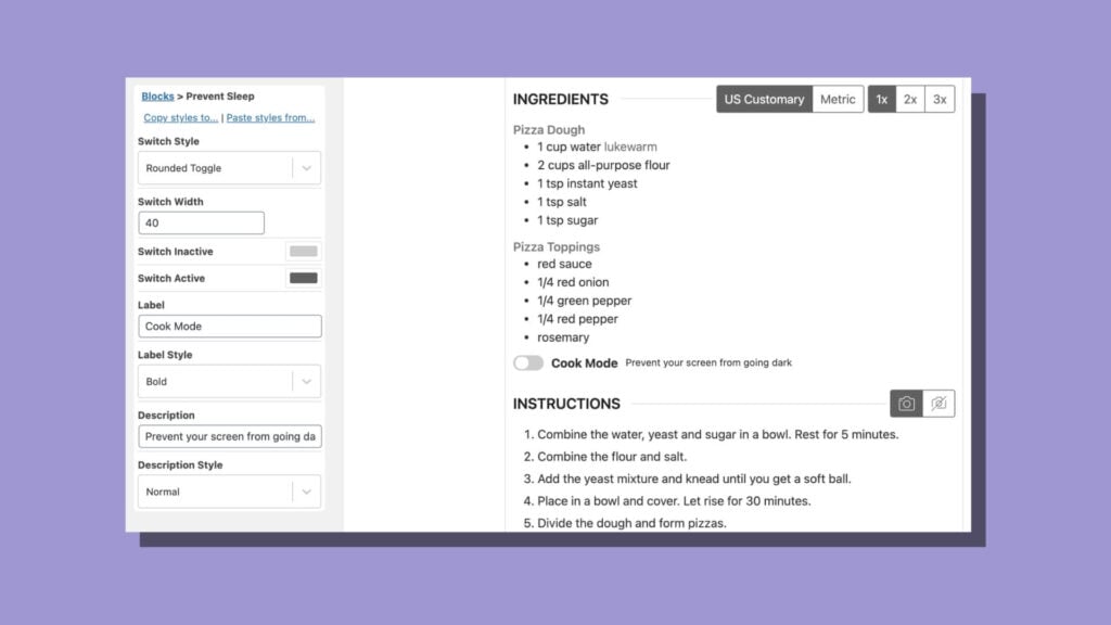 Prevent sleep block is for Cook Mode in WP Recipe Maker