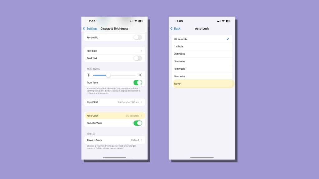 Prevent phone going dark in IOS