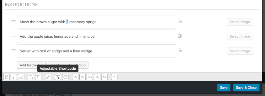 Adjustable servings feature for food blog SEO