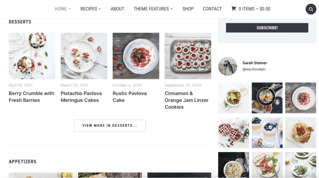 Foodica template displaying other recipes