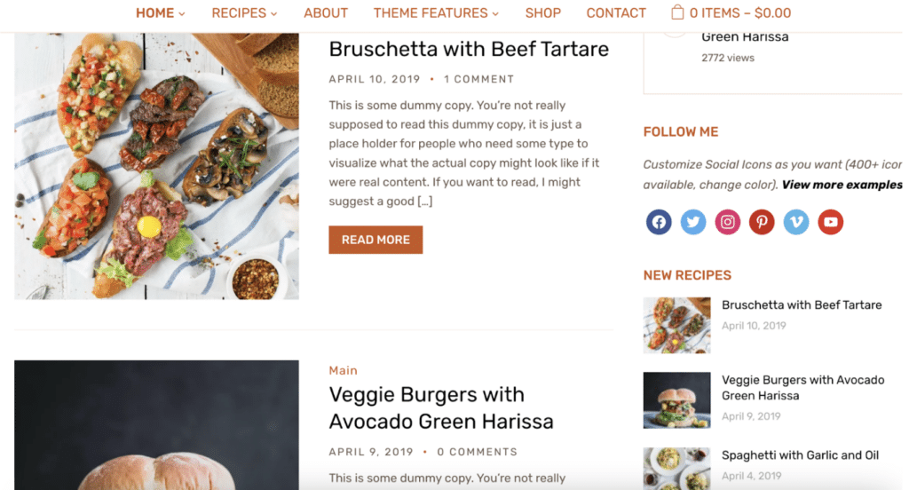 Cookely template showing how it is used by bloggers