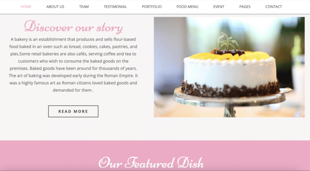 An example of Bakes and Cakes homepage