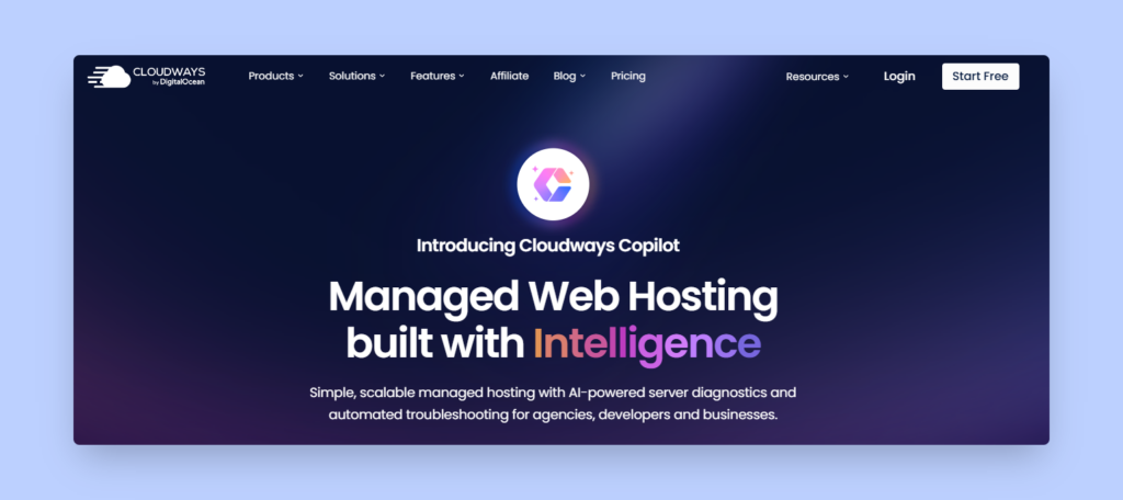 Cloudways managed web hosting homepage