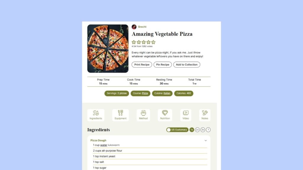 Meadow template in WP Recipe Maker