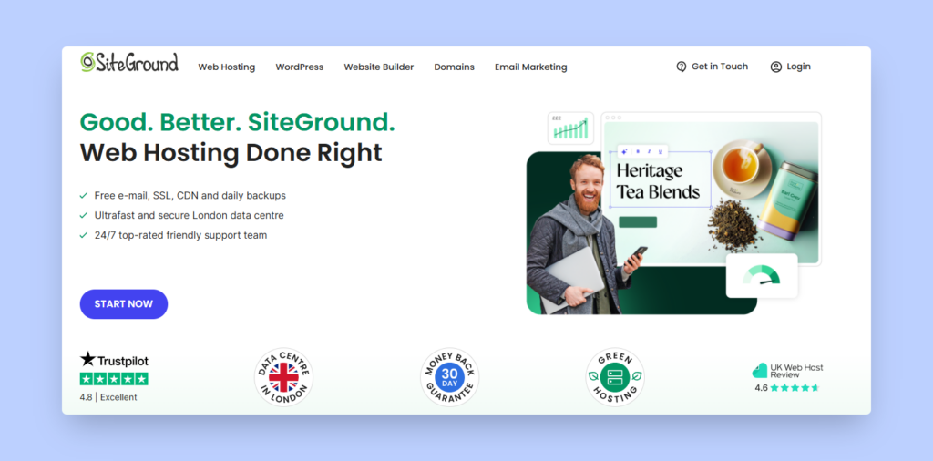 SiteGround web hosting homepage