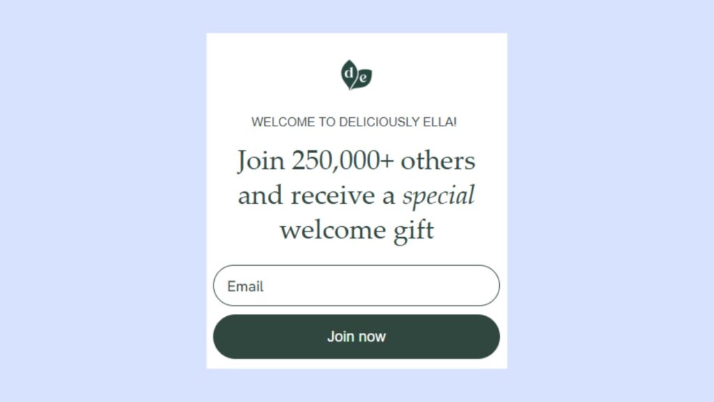 Email callout box on Deliciously Ella