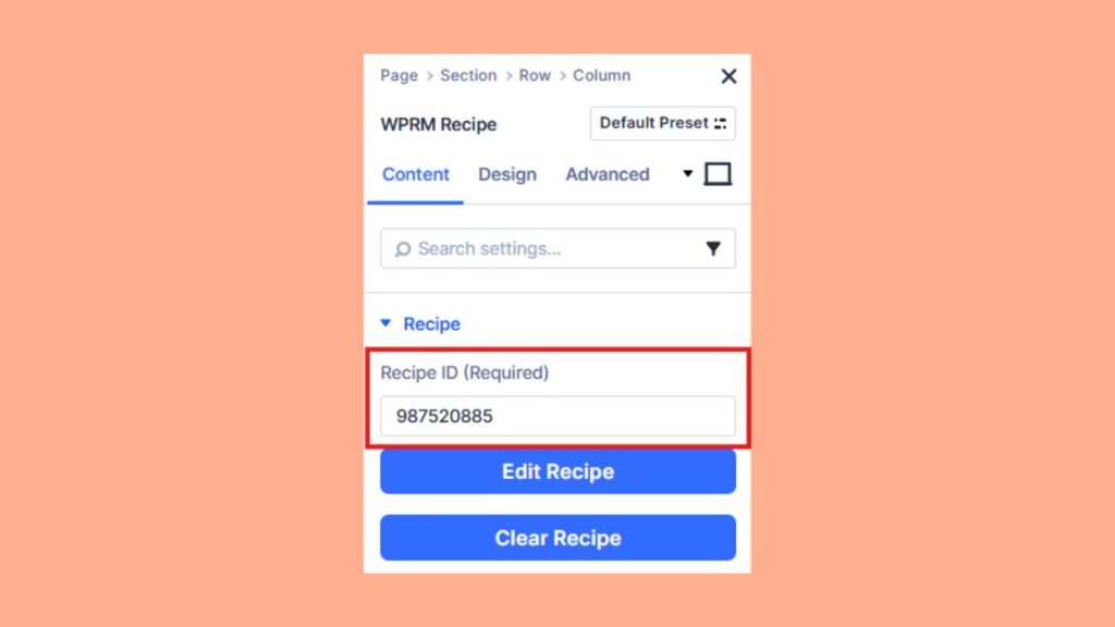 Where to place recipe ID