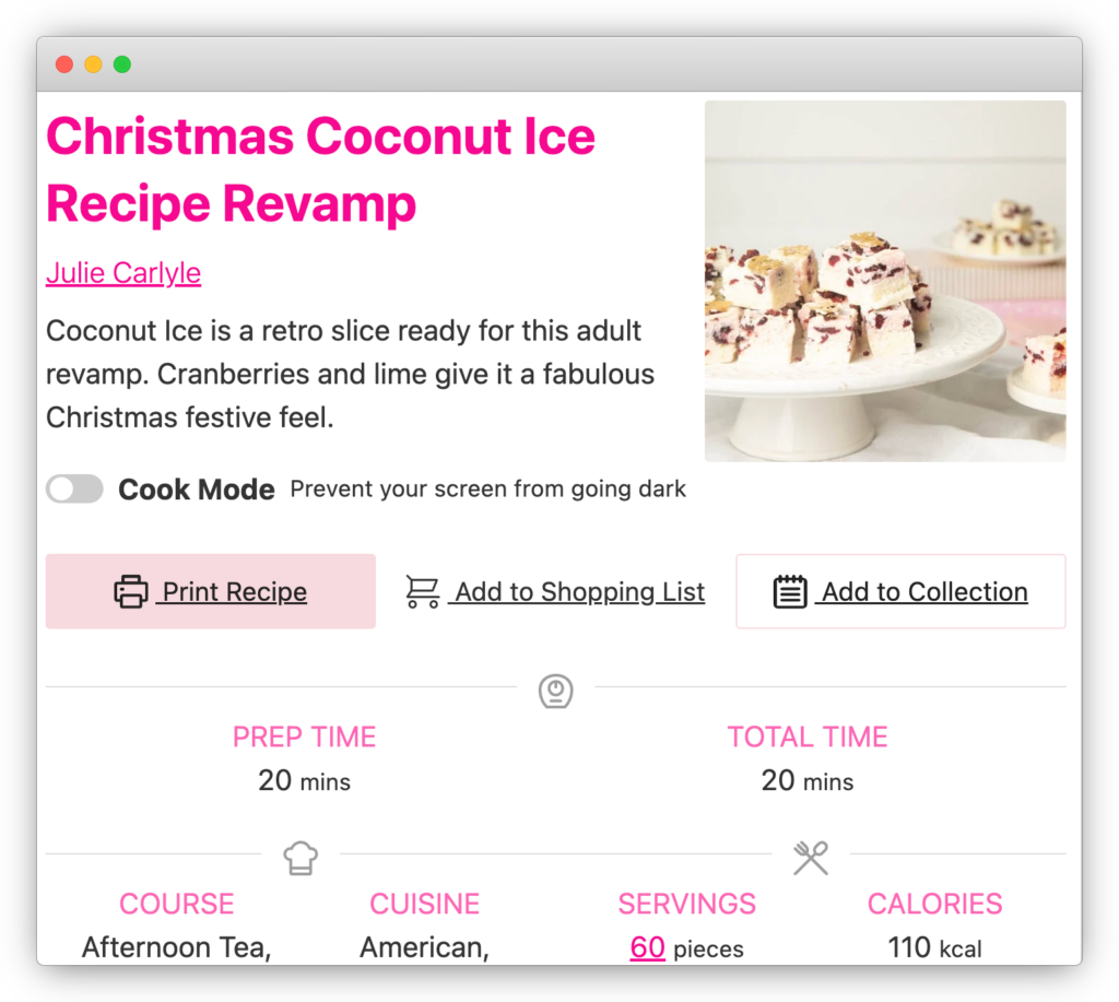 Recipe card example on ThermoKitchen