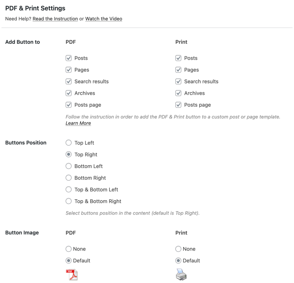 PDF & Print configuration