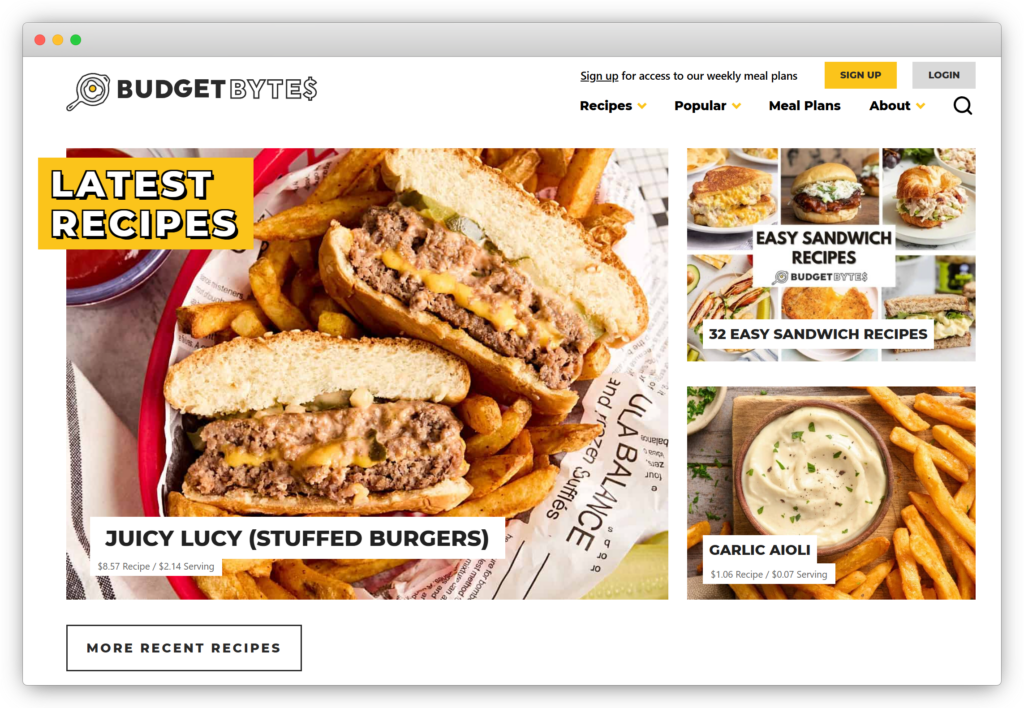Budget Bytes homepage