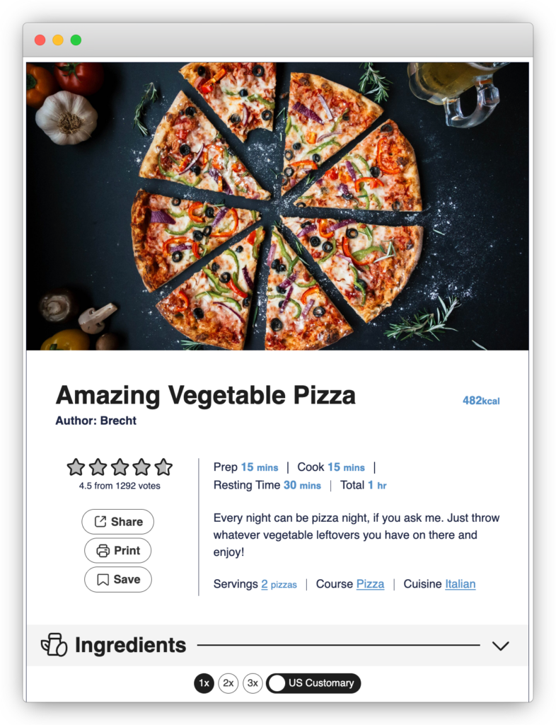 Recipe card in WP Recipe Maker