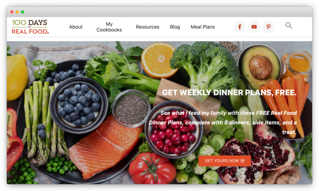 100 Days of Real Food homepage