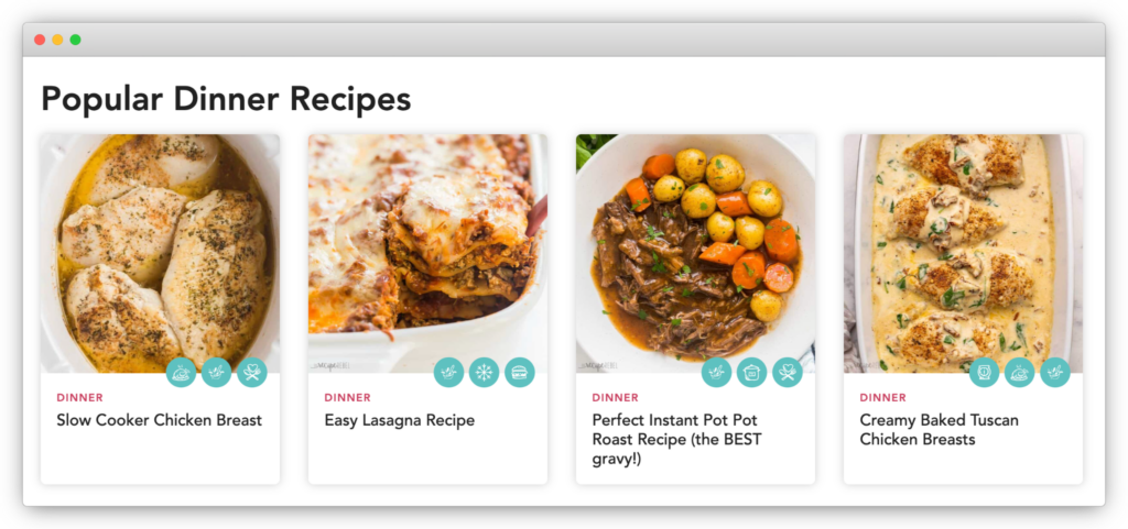 Popular dinner recipe section