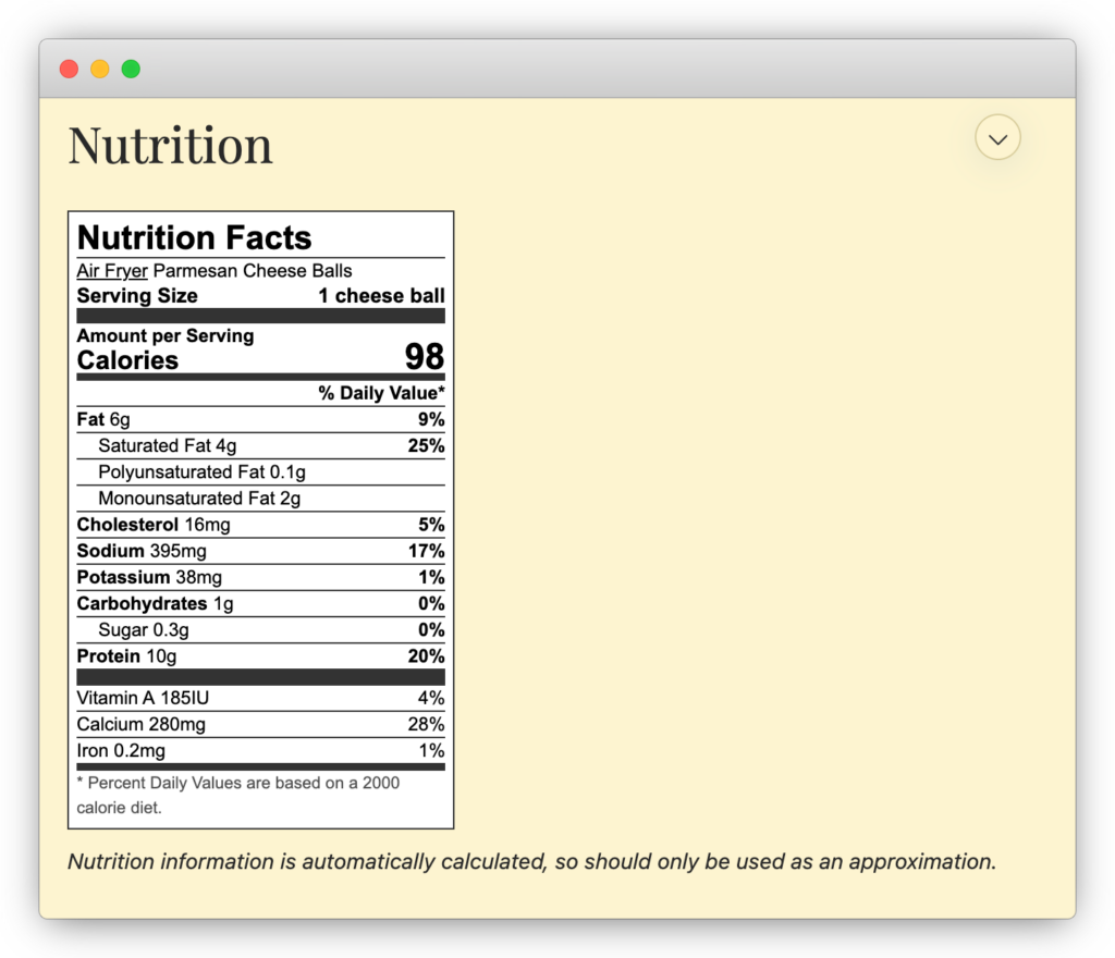 Nutrition information generated by WP Recipe Maker