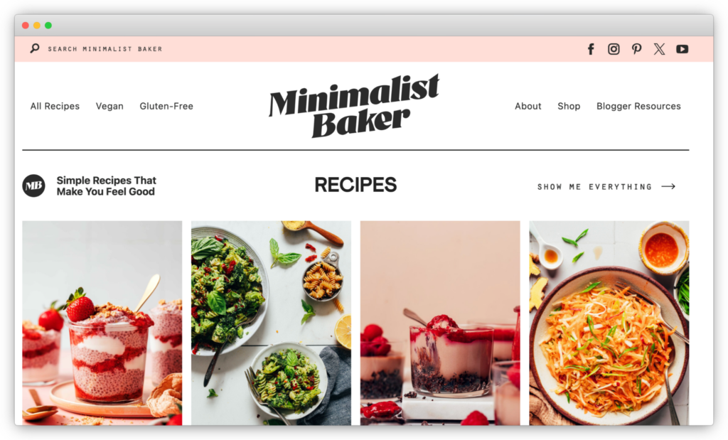 Minimalist Baker homepage