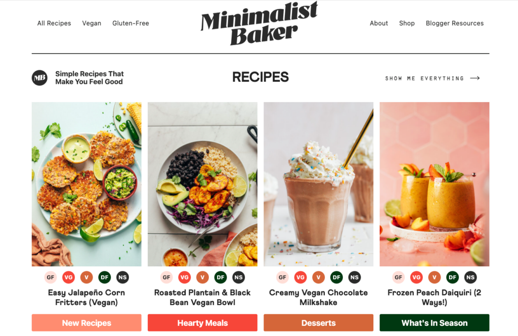 Alt text: Home page fo the Minimalist Baker