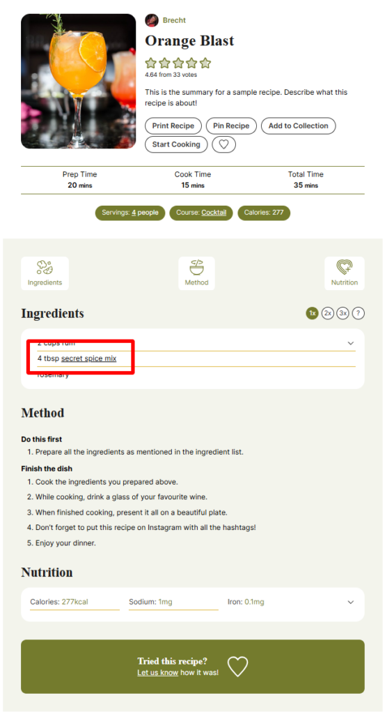 Adding ingredient links in WP Recipe Maker | Source: WP Recipe Maker