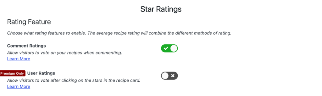 Enabling star ratings feature from plugin settings