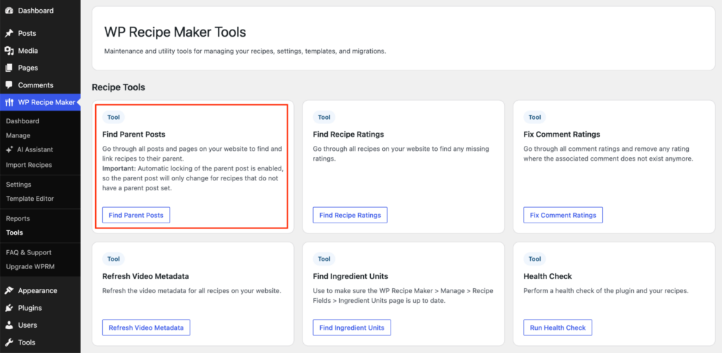 Finding parent posts in WP Recipe Maker